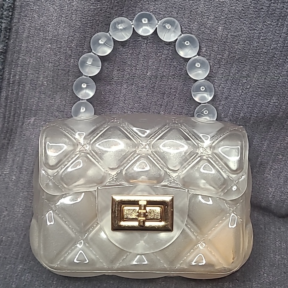 Transparent Quilted Top-Handle Women’s Bag with Beaded Handle